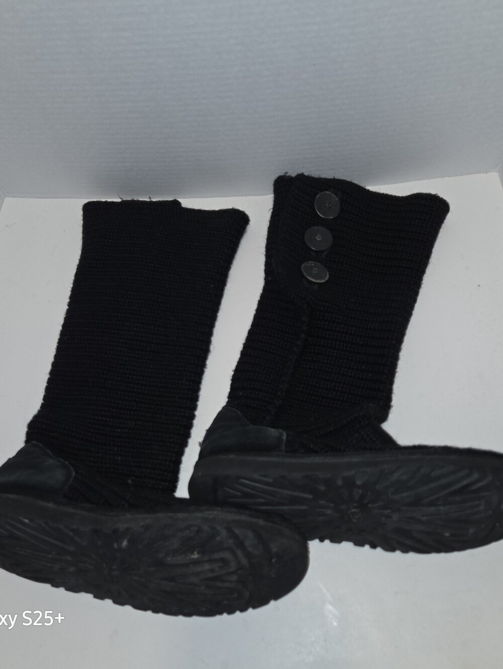 UGG Classic Cardy Button Detailed Black Knit Boots Size US 8